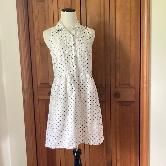 LOFT 100% Linen White Polkadot Pullover Dress, Size 2 - Picture 1 of 11